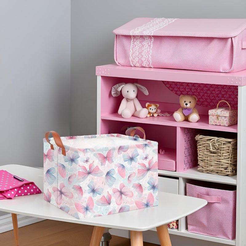 CLOCOR Rectangular Butterfly Print Gift Basket Empty,Waterproof Storage Basket with Handles, Books Box,Room Decor(Pink & Purple Butterfly) - Image 3